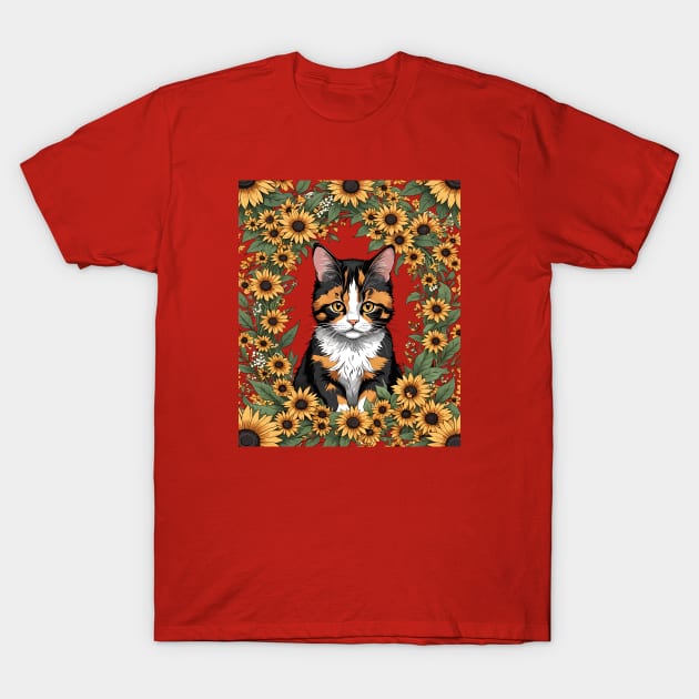 Maryland Calico Cat And Black Eyed Susan Flowers 1 T-Shirt by taiche